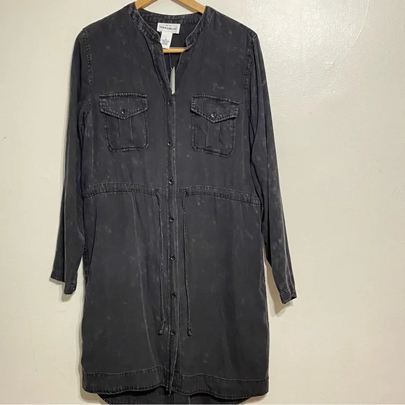 For The Republic Black Lyocell  Long Sleeved Shirt Dress size Large - Picture 2 of 15